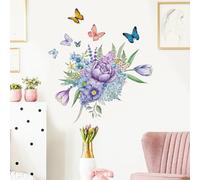 Butterfly Wall Stickers Purple Flowers Large Living Room Butterflies Wall Sticker Removable Peel and Stick Wall Decals 1811
