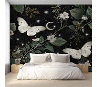 Butterfly Wallpaper, Flowers Leaves Mystery Moth Wall Mural for Living Room, Non-Woven Wall Paper for Bedroom 366X254cm, Photo Wallpaper Home Decor EL&D51