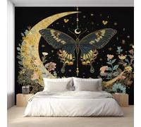 Butterfly Wallpaper for Living Room & Bedroom & Hallway, Non-Woven Boho Celestial Mystical Floral Mural Wallpaper, Wall Mural Wall Decoration 366 x 254 cm (WxH) K-MZ&27