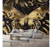 Butterfly Wallpaper for Living Room, Black Gold Insect Botanical Wall Mural for Bedroom, Non-woven Photo Wallpaper Home Decor 315X215cm, Wall Decoration D23