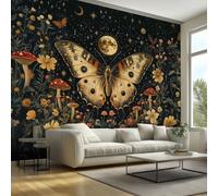 Butterfly Wallpaper & Wall Mural Self Adhesive, 390x260 cm - Boho Mushroom Botanical Moon Star Home Wall Decor for Bedroom, Living Room - SWJE1582