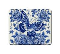 Butterfly Washer Dryer Top Protector Mat, Blue Vintage Floral Washing Machine Top Cover, Rubber Anti-slip Waterproof Washer And Dryer Mats for Laundry Room 20x24 Inch