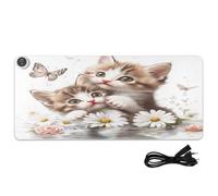 Butterfly Water Flowers White Print Heated Desk Mat Large Heated Desk Pad with 3 Heating Levels PU Leather Computer Keyboard Pad for Office Home Decor, 35.4x15.7in