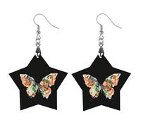 Butterfly Watercolor Wooden Earrings Pendants Lightweight Wood Drop Charms Statement Jewelry Gifts for Women Apricot Shaped