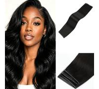 Butterfly Weft Hair Extensions Reusable Real Human Hair,OVO Hole Micro Hand-Tied Look Straight Silky Soft Remy Human Hair for Women,Invisible Genius Weft Hair (#1B,18inch-50g)
