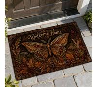 Butterfly Welcome Door Mat, Autumn Rustic Leaves Pinecones Fall Brown Non-Slip Dirt Trapper Decorative Doormat Entryway Decor for Front Porch Bathroom Office 29x17 Inch