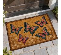 Butterfly Welcome Door Mat, Floral Artistic Flower Leaf Spring Orange Non-Slip Dirt Trapper Under Doormat Rug for Home Indoor Outdoor Entryway Porch Decor 29x17 Inch