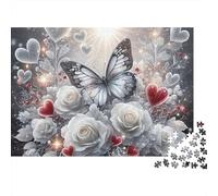 Butterfly White Roses 1000 Piece Jigsaw Puzzle Paper for Adults Heart Elements Puzzle Game for Family Relaxation Gift 70x50cm/1000pcs
