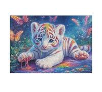 Butterfly White Tiger Cub 300 Piece Pack Classic Jigsaw Puzzle Feline Starry Bloom Couple Puzzle Partners Ultra Difficult Wall Decor Easter New Year Paperboard Material 300 PCS