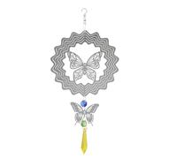 Butterfly Wind Spinners Outdoor with Pendant, 3D Metal Hanging Wind Spinners, Stainless Steel Kinetic Garden Yard Spinner for Decoration Indoor Art Home Ornament Window
