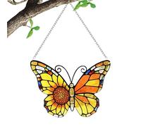 Butterfly Window Decorations - Stained Glass Charms with Sunflower Print | Animal and Tree Decorations for Indoor Use | Perfect for Door, Wall, Living Room, Bedroom, Garden