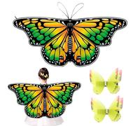 Butterfly Wing Cape & Shawl Kids 3-Pack - Green Yellow Butterfly Wing Costume with Hair Clips for Girls Princess Pretend Play & Party Favors (Green Yellow)