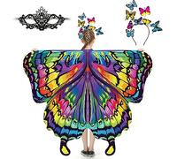 Butterfly Wings for Girls, Butterfly Costume for Halloween, Fairy Wing Kids, 3PCS Butterfly Cape Set (Rainbow Colors 6)