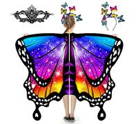 Butterfly Wings for Girls, Butterfly Costume for Halloween, Fairy Wing Kids, 3PCS Butterfly Cape Set (Rainbow Colors 3)