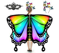 Butterfly Wings for Girls, Costume for Halloween, Fairy Wing Kids, 3PCS Cape Set (Rainbow Colors 2)