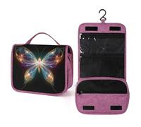 Butterfly with Crystal Wings Travel Toiletry Bag for Women,Hanging Makeup Organizer with Hook for Shampoo