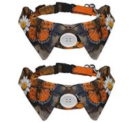 Butterfly with Daisy on Wooden Pattern 2 Pieces Puppy Collars with Bowtie, Adjustable Tuxedo Lapel Cat Bow Tie, Elegant Pet Collar for Small Medium Dogs Cats
