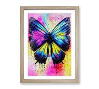 Butterfly With Dripping Paint No.2 Framed Print | A2 Oak Framed Wall Art | Ready to Hang | Modern Animal Picture | Living Room Bedroom Lounge Office