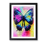 Butterfly With Dripping Paint No.2 Framed Print | A3 Black Framed Wall Art | Ready to Hang | Modern Animal Picture | Living Room Bedroom Lounge Office