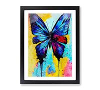 Butterfly With Dripping Paint No.3 Framed Print | A2 Black Framed Wall Art | Ready to Hang | Modern Animal Picture | Living Room Bedroom Lounge Office