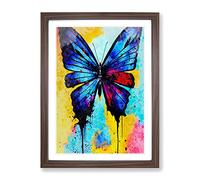 Butterfly With Dripping Paint No.3 Framed Print | A2 Walnut Framed Wall Art | Ready to Hang | Modern Animal Picture | Living Room Bedroom Lounge Office