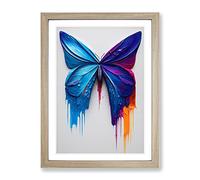 Butterfly With Dripping Paint No.4 Framed Print | A4 Oak Framed Wall Art | Ready to Hang | Modern Animal Picture | Living Room Bedroom Lounge Office