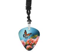 Butterfly With Flowers Guitar Pick Necklace Personality Printed Guitar Pendant for Men And Women Pick Note Necklace For Music Lovers Gifts 1.2 * 1.1 IN Titanium Steel No Gemstone