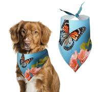 Butterfly with Flowers Pet Scarf Print Pet Triangle Bibs Scarf Dog Bandanas Cat Birthday Cute Soft Puppy Scarfs Washable Daily Handkerchief for Small Medium and Large Dogs