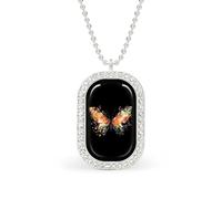 Butterfly with Forests Wings Rectangle Pendant Necklace Alloy White Shiny Diamond Square Gold Silver Jewelry for Women Men