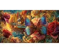 Butterfly-with-Rose-in-Cosmic-Temple Adult Jigsaws 1000 Pieces Puzzle Game Fun Present & Activity for Home for Adults and Kids Age 12 Years Up Educational Games 38x52/1000pcs