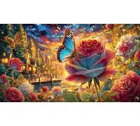 Butterfly-with-Rose-in-Cosmic-Temple Adult Jigsaws Puzzle 1000 Piece Educational Games Fun Present & Activity for Home Challenging Puzzles for Relaxation, Creativity & Gift Giving 70x50/1000pcs
