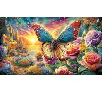 Butterfly-with-Rose-in-Cosmic-Temple Puzzle for Adults Kids 1000Pc Recycled Paper Puzzle Game Educational Games for Home Activity & Fun Present Great Gift Idea 70x50/1000pcs