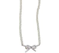 Butterfly With Silver Necklace, Glass Pearl Necklace, Adjustable 15.35 + 1.97 In, Elegant And Simple, Fine Gift For Women
