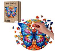 Recent Toys RT5203 Jigsaw Butterfly for Adults and Kids.176 Puzzle, Large Size 30 x 28 cm with Unique Shaped Pieces. Includes Wooden Storage Gift Box and Stand