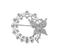 Butterfly Wreath Brooch, Anti-Exposure Fixing Pin With Rhinestones Imitation Pearls Alloy, For Suits Coats Sweaters Commuting Dating Party Silver m