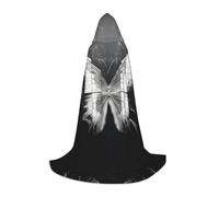 Butterfly X Ray Print Hooded Cloak for Women Men Robes Medieval Costume Cape for Halloween Masquerade Cosplay, Black, Large