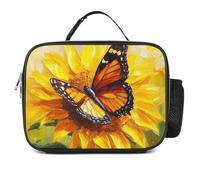 Butterflys On Sunflower Insulated Lunch Bag Reusable Cooler Tote Leakproof Lunchbox Organizer with Detachable Handle