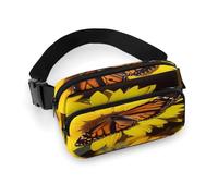 Butterflys on The Sunflowers Fanny Pack Belt Bag with Adjustable Strap Fashion Waist Bag for Outdoor Sports Hiking, white, 20x13cm, Full Printed Waist Bag