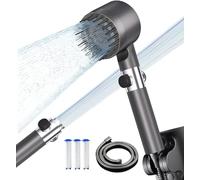 ButterFox High Pressure Shower Heads, Hard Water Filter Shower Head with 1.5M Shower Hose and Shower Stand, 4 Mode Handheld Pressurized Shower Head with Pause Switch, Massage Water Saving Large Shower
