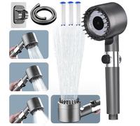 ButterFox High Pressure Shower Heads with 1.5m Hose & Stand, 4 Mode Filter Shower Heads with Pause Switch, Handheld Massage Powerful Handheld Shower for UK Hard Water, Chlorine Remove, Grey