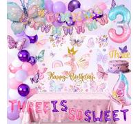Butterful Birthday Party Decor Three Is So Sweet Baloons Pink And Purple 3rd Butterful Party Supplies with Banner Balloons Arch Kit Backdrop Cake topper Number 3 For Girls Butterful Birthday Decor