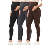 Buttergene 3 Pack Maternity Leggings with Elastic Band, 3pack Ink Black/Dark Grey/Brown, Small