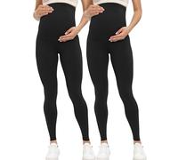 Buttergene Women's Maternity Leggings Over The Belly Pregnancy Active Wear Workout Yoga Tights Pants, 2pack Black*2, Medium