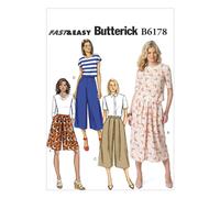Butterick Patterns 6178, Misses Culottes,Sizes, Denim,Linen, Multi-Colour, A5 (6-8-10-12-14)