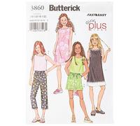 Butterick Patterns B3860 Size 10 1/2 - 12 1/2 - 14 1/2 - 16 1/2 - Girls Plus Top/ Dress/ Shorts/ Pants, White