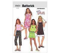 Butterick Patterns B3860 Size 7-8-10-12-14 Girls Plus Top/Dress/Shorts/Pants, Pack of 1, White