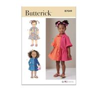 Butterick Sewing Pattern B7049A Toddlers' Dress with Sleeve Variations A (1/2-1-2-3-4)