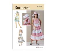 Butterick Sewing Pattern B7051A Girls' Dress in Two Lengths and Hat in Three Sizes A (7-8-10-12-14)