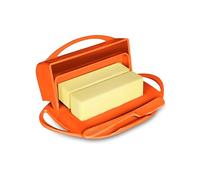 Butterie Flip-Top Butter Dish with Lid & Matching Knife, Holds 2 Sticks/Kerrygold Butter, No-Mess Butter Holder, Shatterproof, Dishwasher Safe, Orange