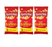 Butterkist Crunchy Toffee Popcorn 6 Snack Packs, Pack of 3, Sweet Toffee Coated Popcorn Multipack, Individually Packed Snacks for Lunchboxes, Parties, Movie Nights & Sharing